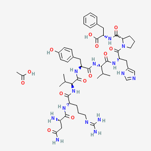molecular formula C51H74N14O13 B1523708 acetic acid;(2S)-2-[[(2S)-1-[(2S)-2-[[(2S)-2-[[(2S)-2-[[(2S)-2-[[(2S)-5-(diaminomethylideneamino)-2-[[(2S)-2,4-diamino-4-oxobutanoyl]amino]pentanoyl]amino]-3-methylbutanoyl]amino]-3-(4-hydroxyphenyl)propanoyl]amino]-3-methylbutanoyl]amino]-3-(1H-imidazol-5-yl)propanoyl]pyrrolidine-2-carbonyl]amino]-3-phenylpropanoic acid CAS No. 20071-00-5