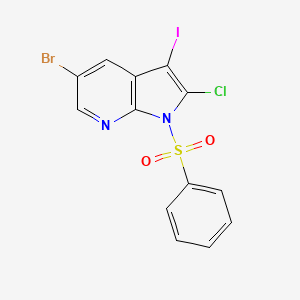 molecular formula C13H7BrClIN2O2S B1523758 5-Bromo-2-chloro-3-iodo-1-(phenylsulfonyl)-1H-pyrrolo[2,3-b]pyridine CAS No. 1299607-46-7