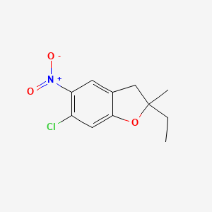 molecular formula C11H12ClNO3 B15237765 6-Chloro-2-ethyl-2-methyl-5-nitro-2,3-dihydrobenzofuran 