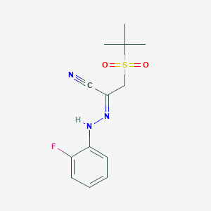 (E)-N-(2-fluorophenyl)-1-(2-methylpropane-2-sulfonyl)methanecarbohydrazonoylcyanide