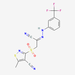 molecular formula C15H10F3N5O2S2 B15238155 (E)-1-[(4-cyano-5-methyl-1,2-thiazol-3-yl)sulfonyl]-N-[3-(trifluoromethyl)phenyl]methanecarbohydrazonoylcyanide 