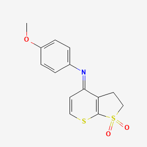 molecular formula C14H13NO3S2 B15238250 4-((4-Methoxyphenyl)imino)-2,3-dihydro-4H-thieno[2,3-b]thiopyran 1,1-dioxide 