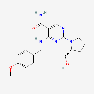 molecular formula C18H23N5O3 B15238288 (R)-2-(2-(Hydroxymethyl)pyrrolidin-1-yl)-4-((4-methoxybenzyl)amino)pyrimidine-5-carboxamide 