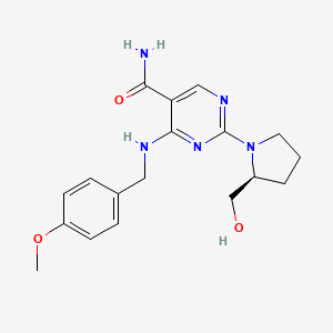 molecular formula C18H23N5O3 B15238317 (S)-2-(2-(Hydroxymethyl)pyrrolidin-1-yl)-4-((4-methoxybenzyl)amino)pyrimidine-5-carboxamide 