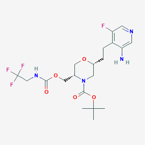 molecular formula C20H28F4N4O5 B15238341 Tert-butyl (2R,5S)-2-(2-(3-amino-5-fluoropyridin-4-YL)ethyl)-5-((((2,2,2-trifluoroethyl)carbamoyl)oxy)methyl)morpholine-4-carboxylate 