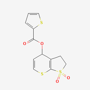 molecular formula C12H10O4S3 B15238345 1,1-Dioxido-2,3-dihydro-4H-thieno[2,3-b]thiopyran-4-yl thiophene-2-carboxylate 