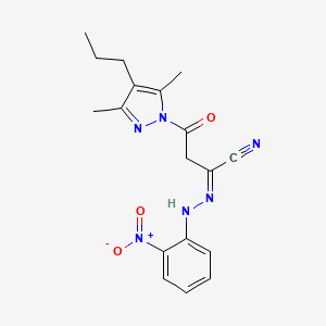 (E)-2-(3,5-dimethyl-4-propyl-1H-pyrazol-1-yl)-N-(2-nitrophenyl)-2-oxoethanecarbohydrazonoylcyanide