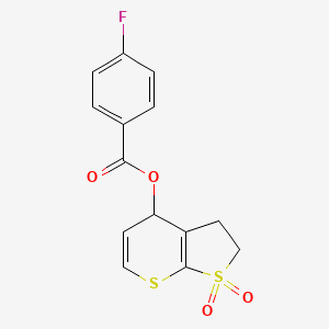 molecular formula C14H11FO4S2 B15238495 1,1-Dioxido-2,3-dihydro-4H-thieno[2,3-b]thiopyran-4-yl 4-fluorobenzoate 