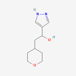 molecular formula C10H16N2O2 B15238728 2-(Oxan-4-yl)-1-(1H-pyrazol-4-yl)ethan-1-ol 