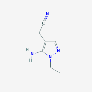 molecular formula C7H10N4 B15239273 2-(5-Amino-1-ethyl-1H-pyrazol-4-YL)acetonitrile 