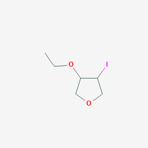 molecular formula C6H11IO2 B15239473 3-Ethoxy-4-iodooxolane 