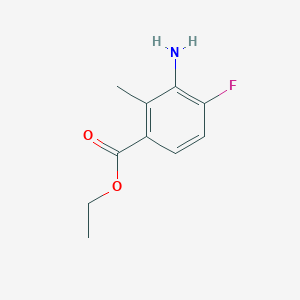 molecular formula C10H12FNO2 B15240310 Ethyl3-amino-4-fluoro-2-methylbenzoate 