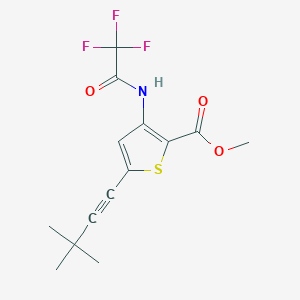 molecular formula C14H14F3NO3S B15240545 Methyl 5-(3,3-dimethylbut-1-yn-1-yl)-3-(2,2,2-trifluoroacetamido)thiophene-2-carboxylate 