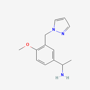 molecular formula C13H17N3O B15240637 1-[4-Methoxy-3-(1H-pyrazol-1-ylmethyl)phenyl]ethan-1-amine 