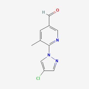 molecular formula C10H8ClN3O B15242275 6-(4-Chloro-1H-pyrazol-1-YL)-5-methylpyridine-3-carbaldehyde 