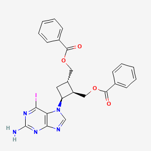 molecular formula C25H22IN5O4 B15242489 ((1S,2R,3S)-3-(2-Amino-6-iodo-7H-purin-7-yl)cyclobutane-1,2-diyl)bis(methylene) dibenzoate 