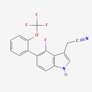 molecular formula C17H10F4N2O B15242579 4-Fluoro-5-(2-(trifluoromethoxy)phenyl)indole-3-acetonitrile 