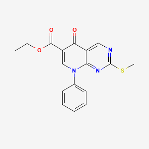 molecular formula C17H15N3O3S B15242706 Ethyl 2-(methylthio)-5-oxo-8-phenyl-5,8-dihydropyrido[2,3-d]pyrimidine-6-carboxylate 