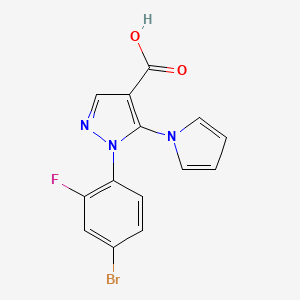molecular formula C14H9BrFN3O2 B1524299 1-(4-bromo-2-fluorophenyl)-5-(1H-pyrrol-1-yl)-1H-pyrazole-4-carboxylic acid CAS No. 1224155-10-5