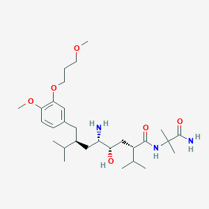 molecular formula C29H51N3O6 B15243254 (2S,4S,5S,7S)-5-amino-N-(1-amino-2-methyl-1-oxopropan-2-yl)-4-hydroxy-2-isopropyl-7-(4-methoxy-3-(3-methoxypropoxy)benzyl)-8-methylnonanamide 