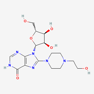 (2R,3R,4S,5R)-2-(6-Hydroxy-8-(4-(2-hydroxyethyl)piperazin-1-yl)-9H-purin-9-yl)-5-(hydroxymethyl)tetrahydrofuran-3,4-diol