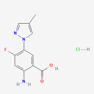 molecular formula C11H11ClFN3O2 B1524496 2-amino-4-fluoro-5-(4-methyl-1H-pyrazol-1-yl)benzoic acid hydrochloride CAS No. 1334148-85-4