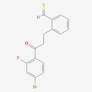 2-[3-(4-Bromo-2-fluorophenyl)-3-oxopropyl]thiobenzaldehyde