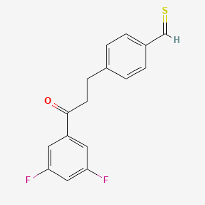 molecular formula C16H12F2OS B15245939 4-[3-(3,5-Difluorophenyl)-3-oxopropyl]thiobenzaldehyde 