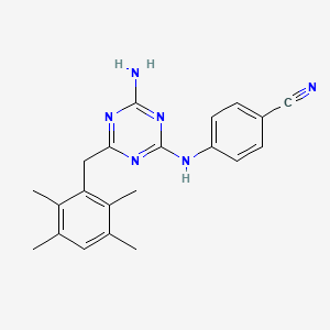 4-((3-Amino-5-((2,3,5,6-tetramethylphenyl)methyl)1,3,5-triazin-2-yl)amino)benzenecarbonitrile