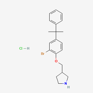 molecular formula C20H25BrClNO B1525257 3-{[2-Bromo-4-(1-methyl-1-phenylethyl)phenoxy]-methyl}pyrrolidine hydrochloride CAS No. 1220029-78-6