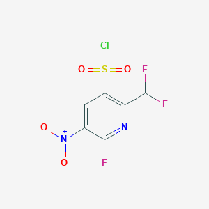 molecular formula C6H2ClF3N2O4S B15252665 2-(Difluoromethyl)-6-fluoro-5-nitropyridine-3-sulfonyl chloride 