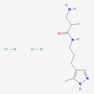 molecular formula C11H22Cl2N4O B1525372 3-amino-2-methyl-N-[3-(3-methyl-1H-pyrazol-4-yl)propyl]propanamide dihydrochloride CAS No. 1306604-70-5
