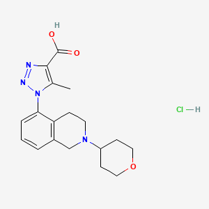molecular formula C18H23ClN4O3 B1525402 5-methyl-1-[2-(oxan-4-yl)-1,2,3,4-tetrahydroisoquinolin-5-yl]-1H-1,2,3-triazole-4-carboxylic acid hydrochloride CAS No. 1315367-05-5
