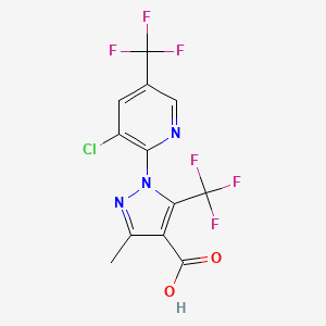 molecular formula C12H6ClF6N3O2 B1525448 1-[3-chloro-5-(trifluoromethyl)pyridin-2-yl]-3-methyl-5-(trifluoromethyl)-1H-pyrazole-4-carboxylic acid CAS No. 1315368-04-7