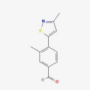 molecular formula C12H11NOS B15255624 3-Methyl-4-(3-methyl-1,2-thiazol-5-yl)benzaldehyde 