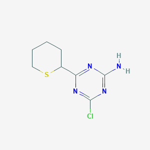 molecular formula C8H11ClN4S B15255814 4-Chloro-6-(thian-2-yl)-1,3,5-triazin-2-amine 