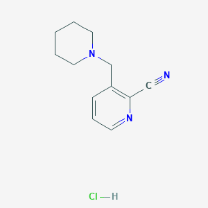 molecular formula C12H16ClN3 B1525612 3-(Piperidin-1-ylmethyl)pyridine-2-carbonitrile hydrochloride CAS No. 1354963-46-4