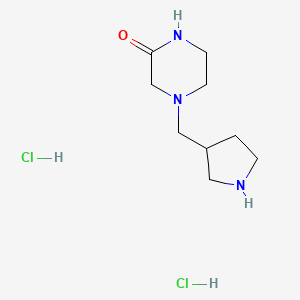molecular formula C9H19Cl2N3O B1525672 盐酸 4-(吡咯烷-3-基甲基)哌嗪-2-酮 CAS No. 1220021-12-4
