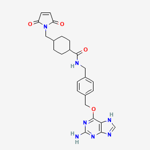 molecular formula C25H27N7O4 B15256727 N-(4-(((2-Amino-9H-purin-6-yl)oxy)methyl)benzyl)-4-((2,5-dioxo-2,5-dihydro-1H-pyrrol-1-yl)methyl)cyclohexanecarboxamide 