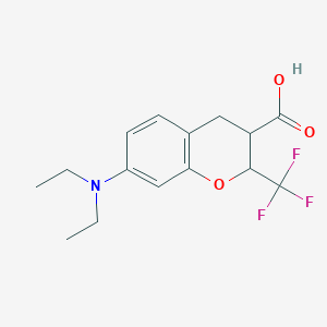 molecular formula C15H18F3NO3 B15256729 7-(Diethylamino)-2-(trifluoromethyl)-3,4-dihydro-2H-1-benzopyran-3-carboxylic acid 