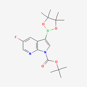 molecular formula C18H24BFN2O4 B1525707 Tert-butyl 5-fluoro-3-(4,4,5,5-tetramethyl-1,3,2-dioxaborolan-2-YL)-1H-pyrrolo[2,3-B]pyridine-1-carboxylate CAS No. 1073338-93-8