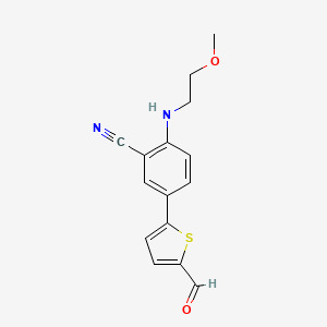 molecular formula C15H14N2O2S B15257090 5-(5-Formylthiophen-2-yl)-2-[(2-methoxyethyl)amino]benzonitrile 