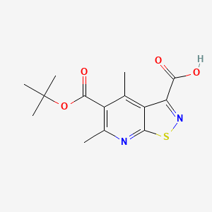 molecular formula C14H16N2O4S B15257401 5-[(tert-Butoxy)carbonyl]-4,6-dimethyl-[1,2]thiazolo[5,4-b]pyridine-3-carboxylic acid 