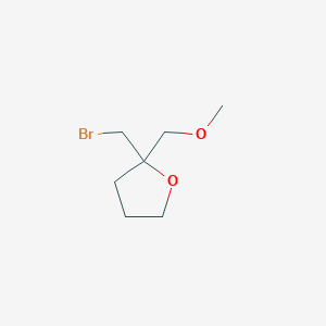 molecular formula C7H13BrO2 B15257558 2-(Bromomethyl)-2-(methoxymethyl)oxolane 