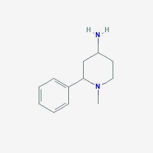 molecular formula C12H18N2 B15257566 1-Methyl-2-phenylpiperidin-4-amine 