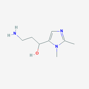 molecular formula C8H15N3O B15257593 3-Amino-1-(1,2-dimethyl-1H-imidazol-5-yl)propan-1-ol 