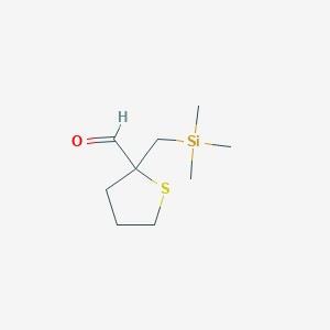 molecular formula C9H18OSSi B15257631 2-[(Trimethylsilyl)methyl]thiolane-2-carbaldehyde 