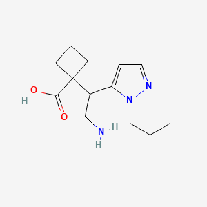 molecular formula C14H23N3O2 B15257935 1-{2-amino-1-[1-(2-methylpropyl)-1H-pyrazol-5-yl]ethyl}cyclobutane-1-carboxylic acid 