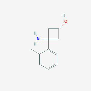 molecular formula C11H15NO B15258576 3-Amino-3-(2-methylphenyl)cyclobutan-1-ol 