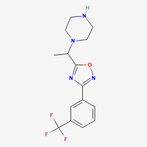 molecular formula C15H17F3N4O B15258795 1-(1-{3-[3-(Trifluoromethyl)phenyl]-1,2,4-oxadiazol-5-YL}ethyl)piperazine 